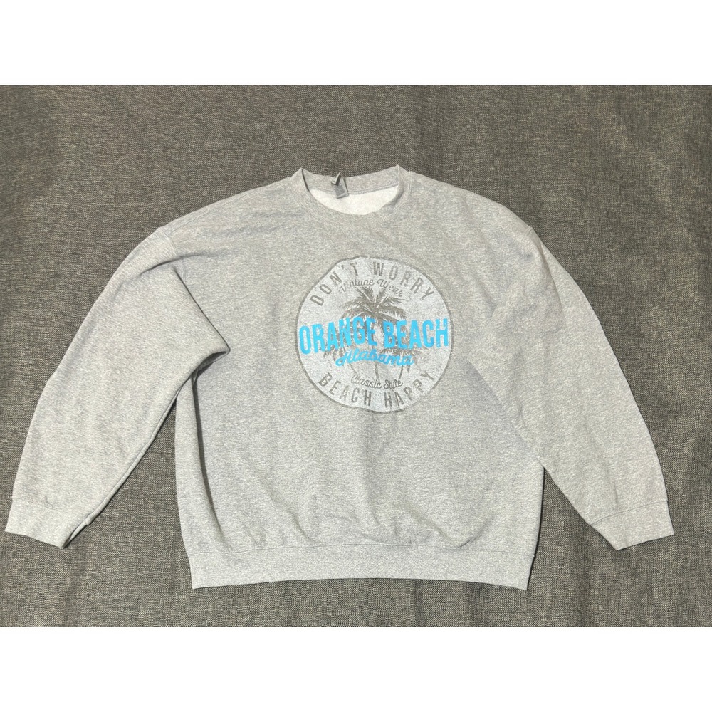 Gildan Mens XL Sweatshirt Orange Beach Alabama Graphic Gray